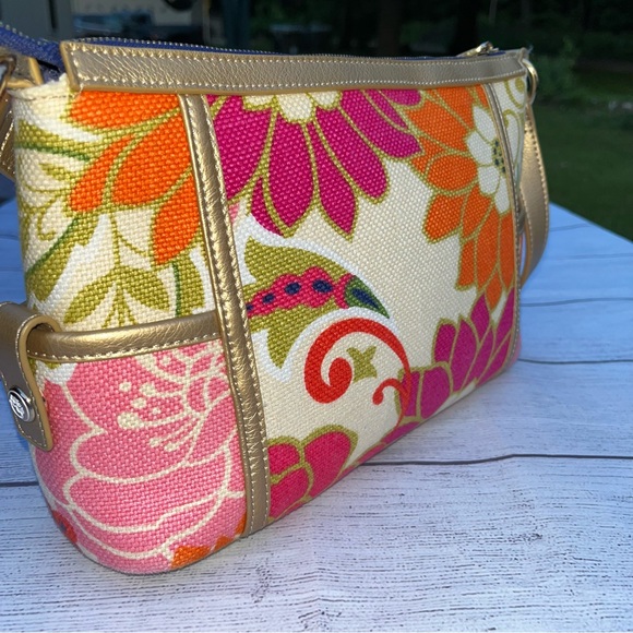 Spartina 449 Pink and Orange Shoulder Bag with Floral Design - Picture 4 of 11
